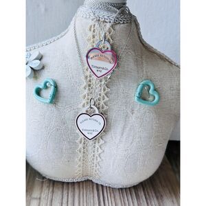 Return To Tiffany & Co. LARGE Red Outlined Heart Tag Charm Pendant Silver